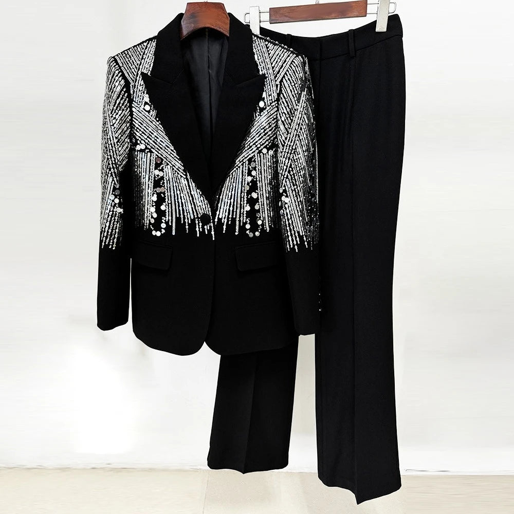 TWOTWINSTYLE Casual Luxury Solid Two Piece Sets For Women Lapel Long Sleeve Top High Waist Pants Elegant Set Female KSE554644