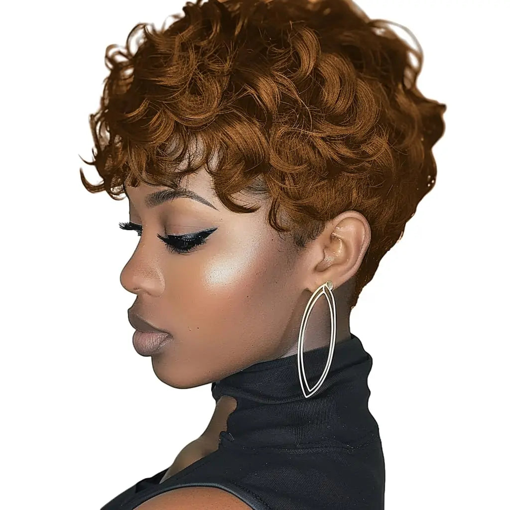 Synthetic Hair Natural Wavy Short Pixie Black Wig for Women