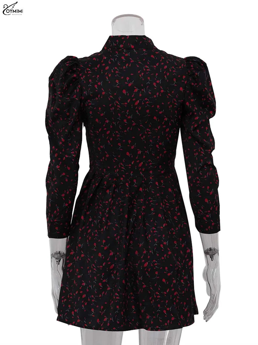 Oymimi Elegant Black White Womens Dresses Fashion Three Quarter Sleeve Hollow Out Dresses Casual High Waisted Mini Dress Female