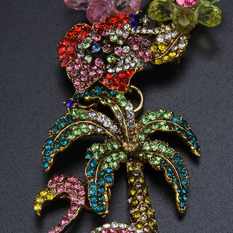 Colorful Rhinestone Flamingo Statement Necklace for Women