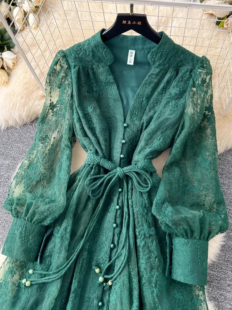 Intricate Embroidery Sash Evening Dress
