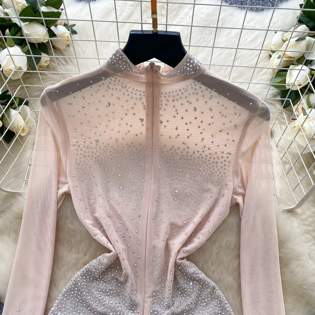 Sheer Long Sleeve Zipper Mesh Romper With Shorts for Women