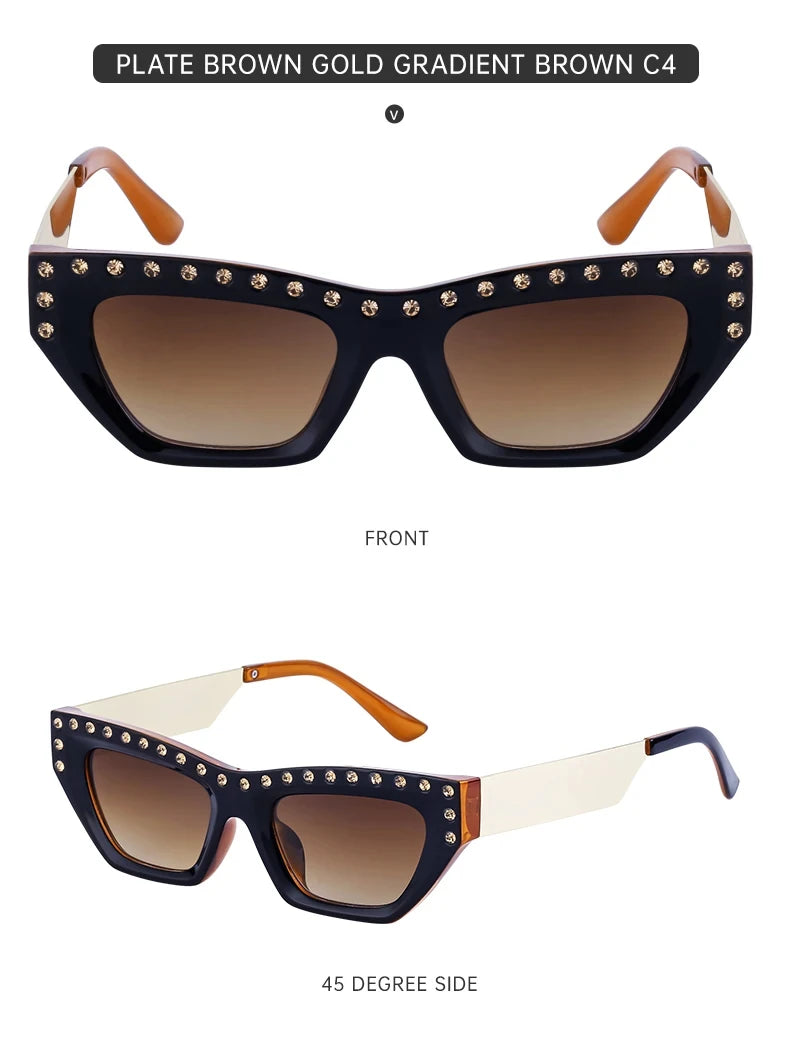 Rhinestone Cat Eye Rectangle Sunglasses