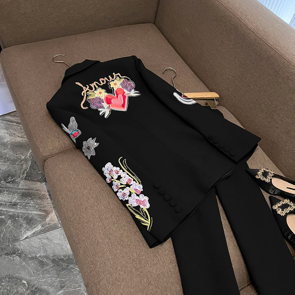 TWOTWINSTYLE Design Sense Solid Two Piece Sets For Women V Neck Long Sleeve Top High Waist Chic Set Female Fashion New KSE542686