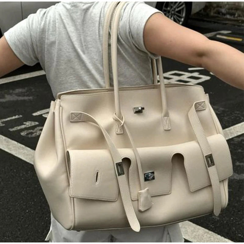 Luxury High Quality Tote Bag Brand Texture Lock Wing Bag Solid Color Simple New Horizontal Square Bag Women's Commuter Handbag