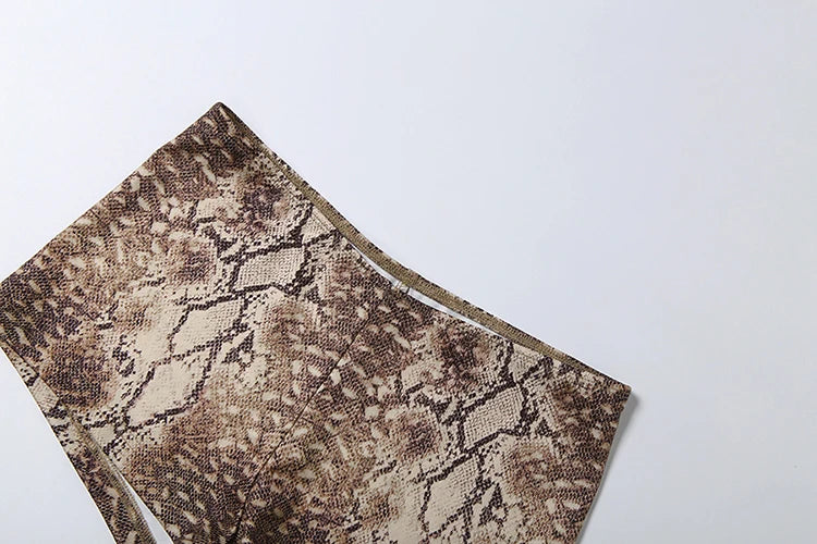 Snake Print Halter Crop Top And Shorts Set for Women