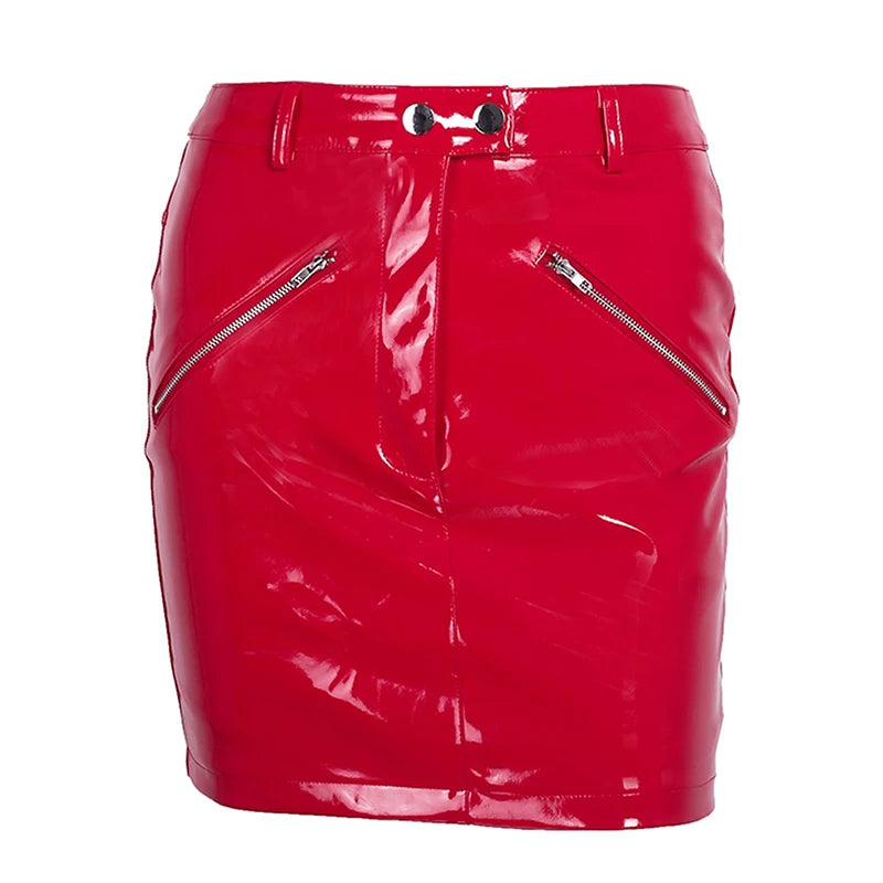 High Waist Leather Mini Skirt with Pockets for Women