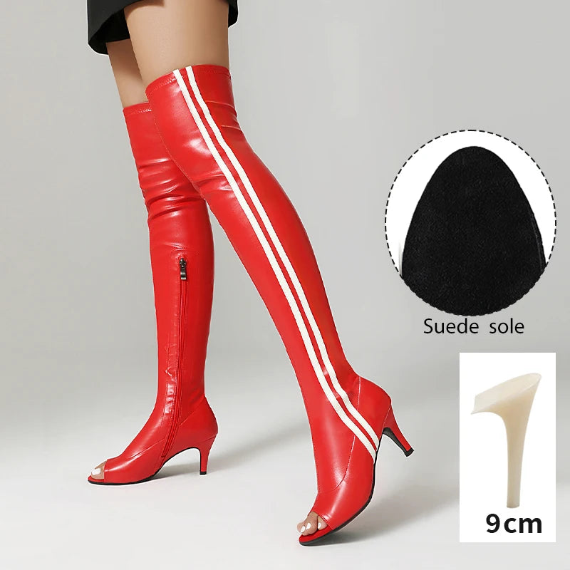 Elastic Stiletto High Heel Knee-High Dance Boots for Women