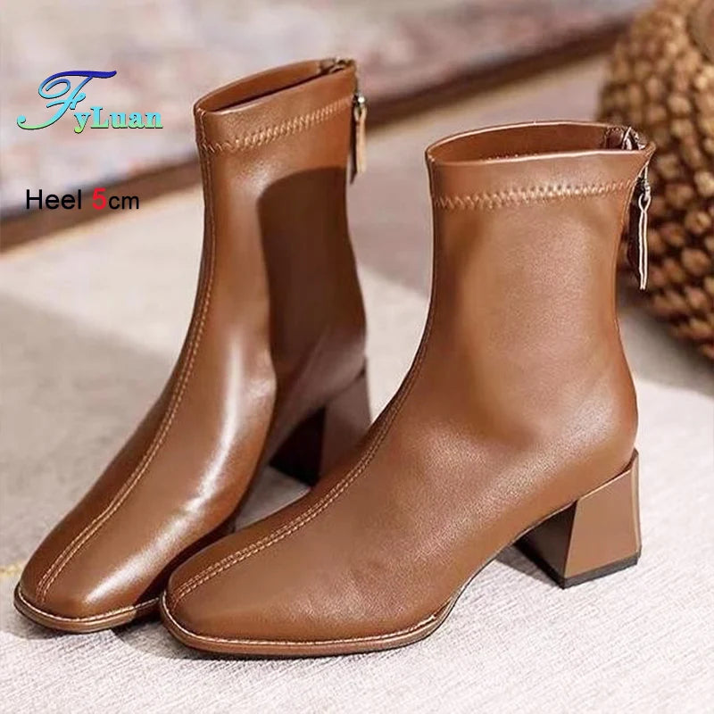 Square Toe Block Heel Ankle Boots