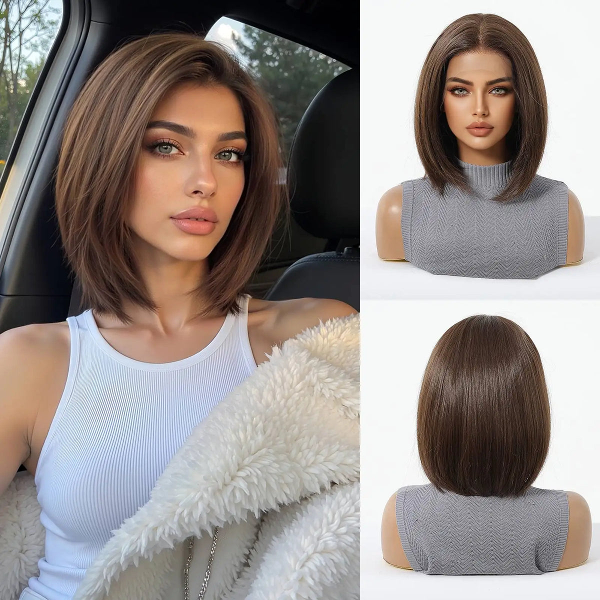 Ombre Blonde Straight Lace Front Bob Wig for Women