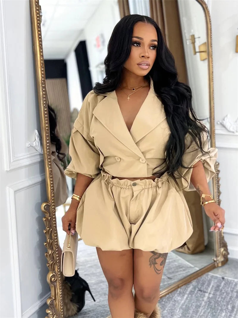 Tailored Double Breasted Blazer And Shorts Set for Women