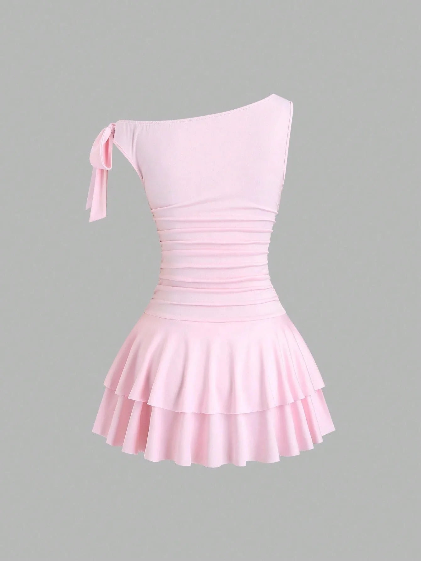 One Shoulder Layered Ruched Floral Mini Dress for Women