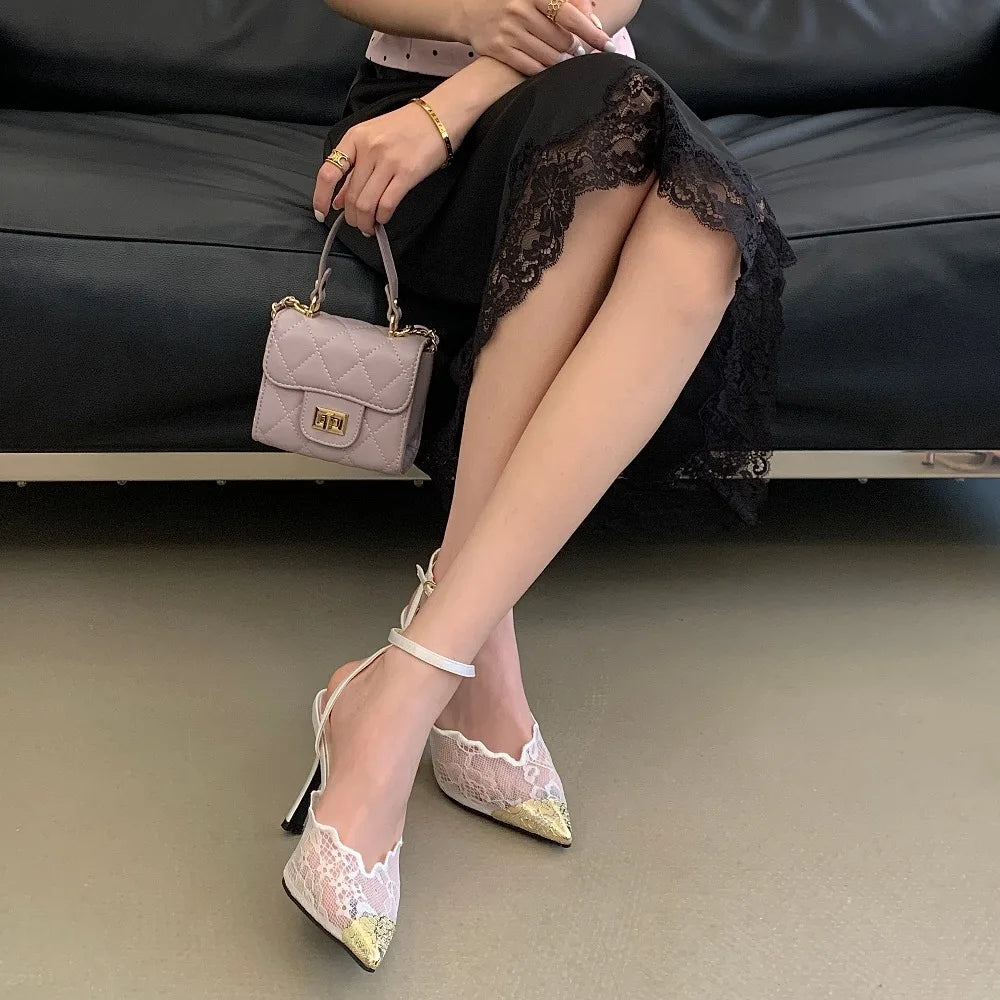 Elegant White Lace Slingback Stiletto Heels for Women