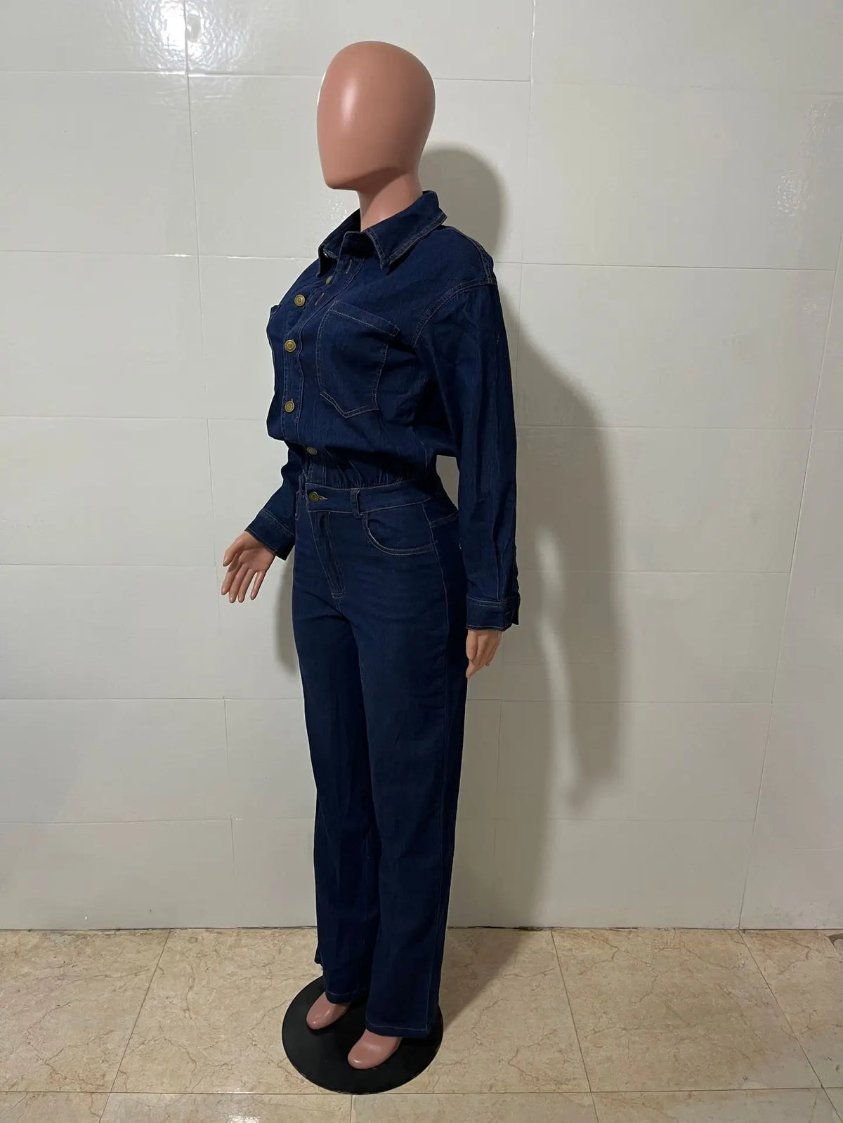Washed Distressed Denim Jumpsuit