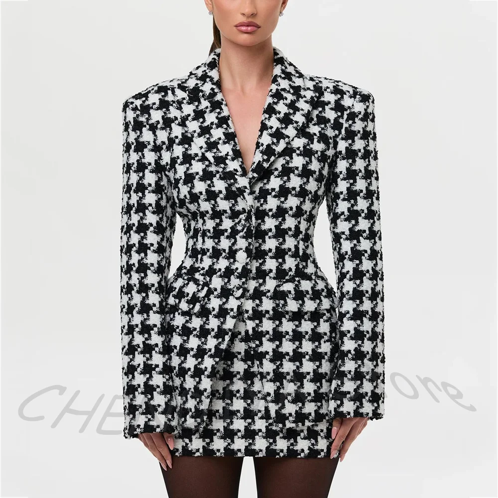 Customized Luxury Women Suit Classic Single Breasted Houndstooth Sophisticated Fashion Outfit Evening Party Female Two Piece Set