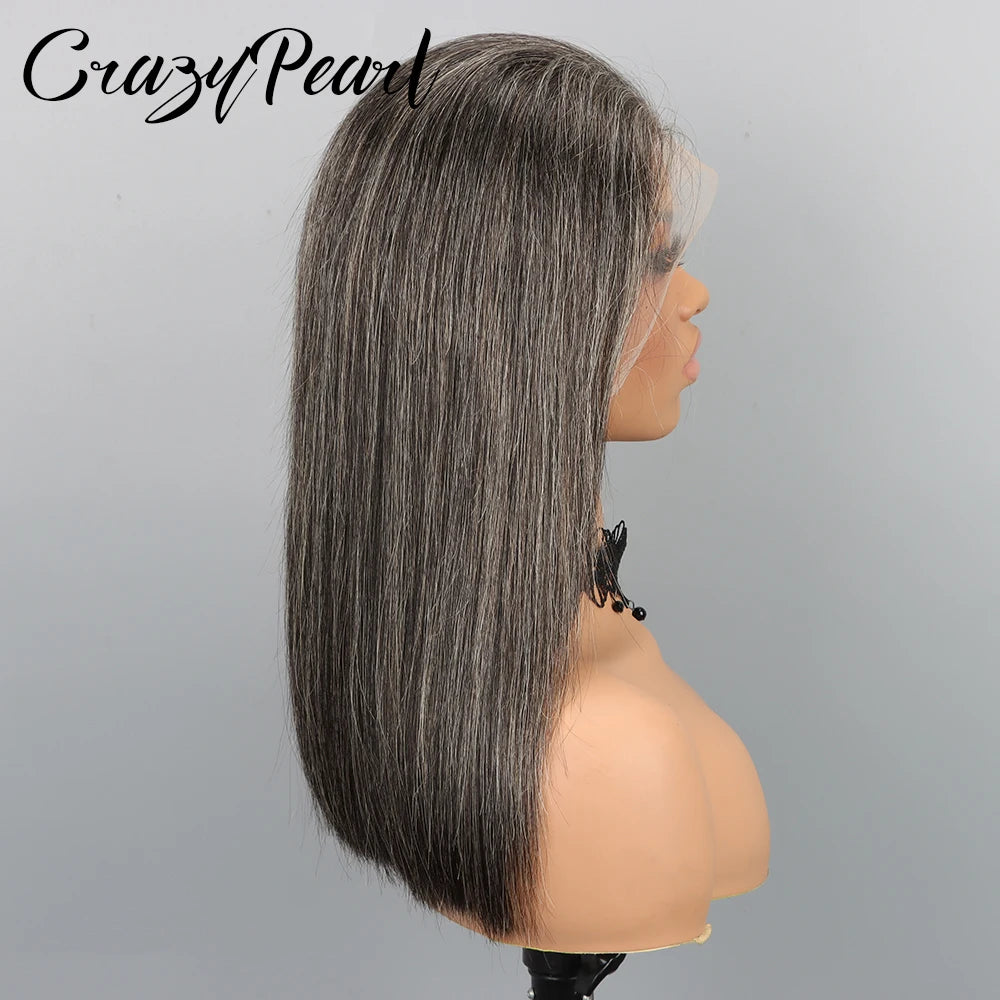 Salt And Pepper Gray Human Hair Bob Wig for Women