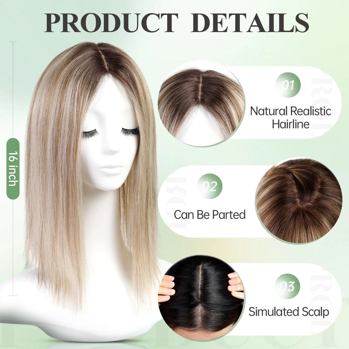 Clip In Light Blonde Dark Root Straight Hair Topper For Women