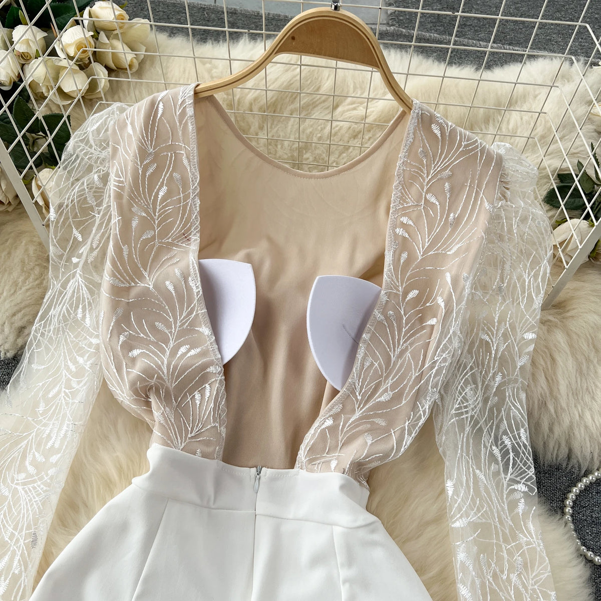 Embroidered Long Sleeve Backless Jumpsuit for Women