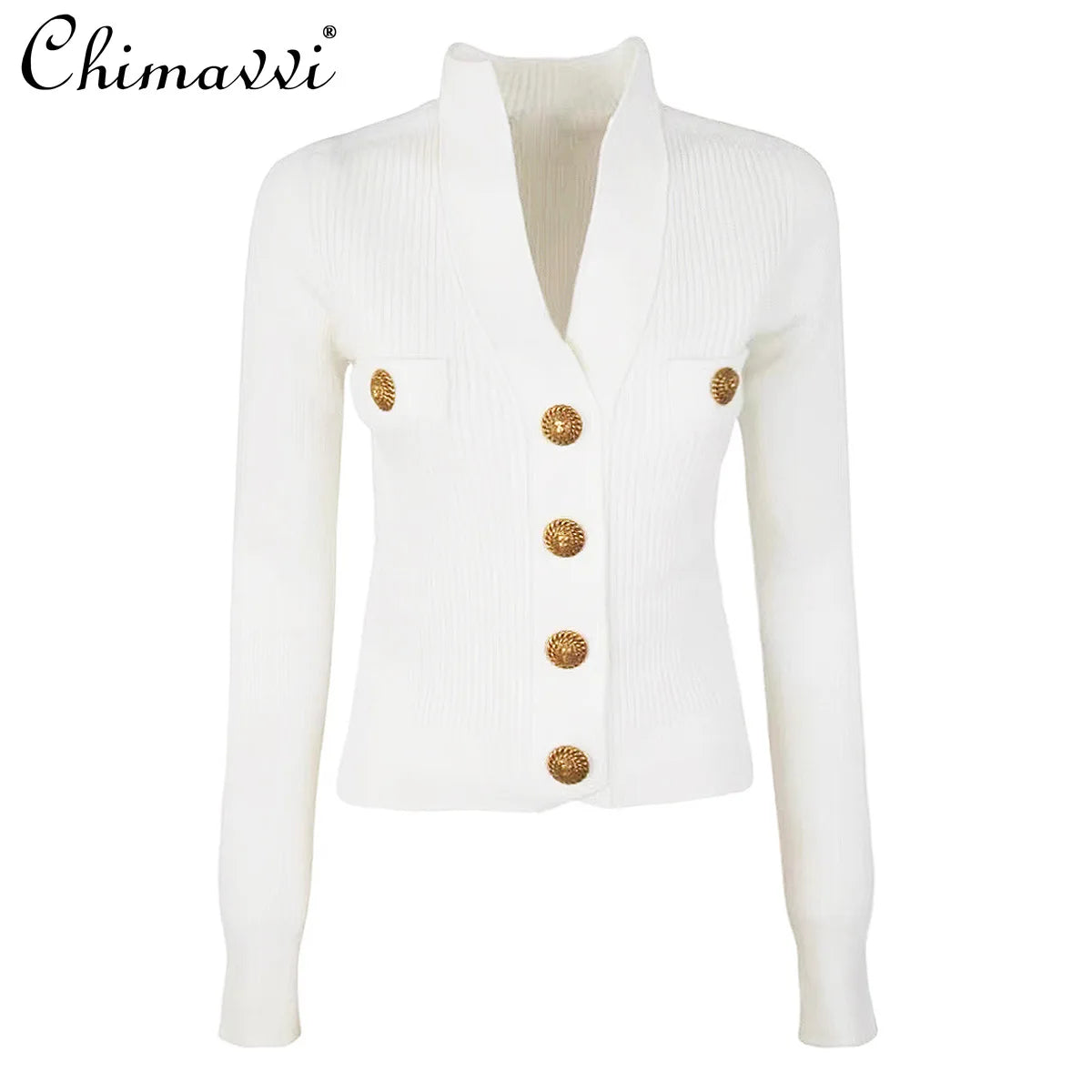High-end Spring and Autumn New Fashion Women's Knitted Jacket Slim Elegant Commuter Knitted Top Cardigan Hidden Button Sweater