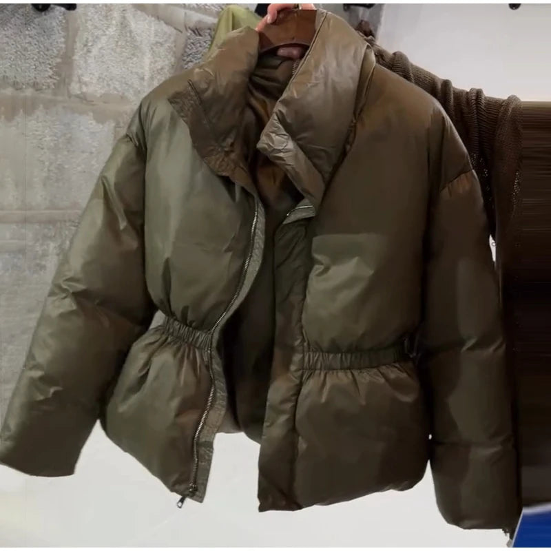 Warm Loose Fit Zipper Jacket With Stand Collar for Women