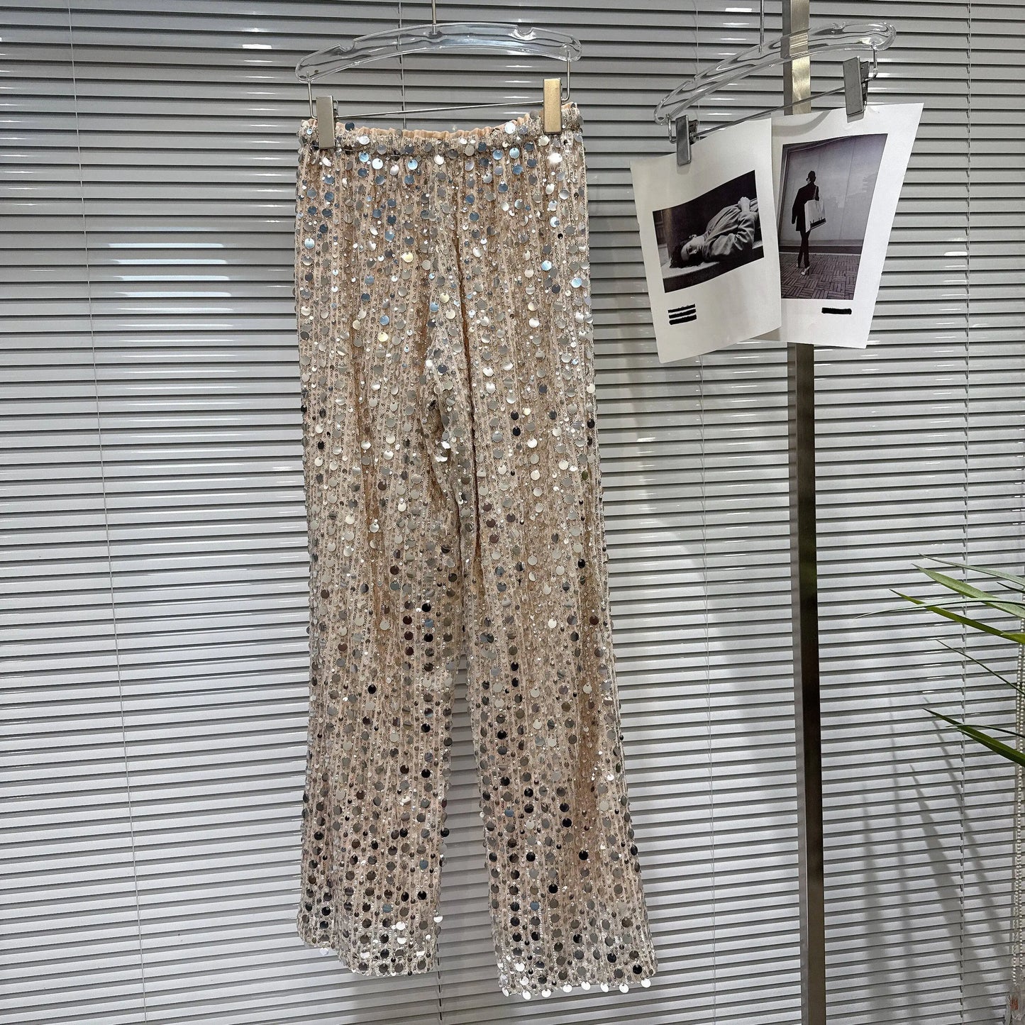 2026 Summer New Fashion Hot Girl Style Silver Sequin Tie-up Elastic Waist Pants - High Street Women's Versatile Casual Trousers