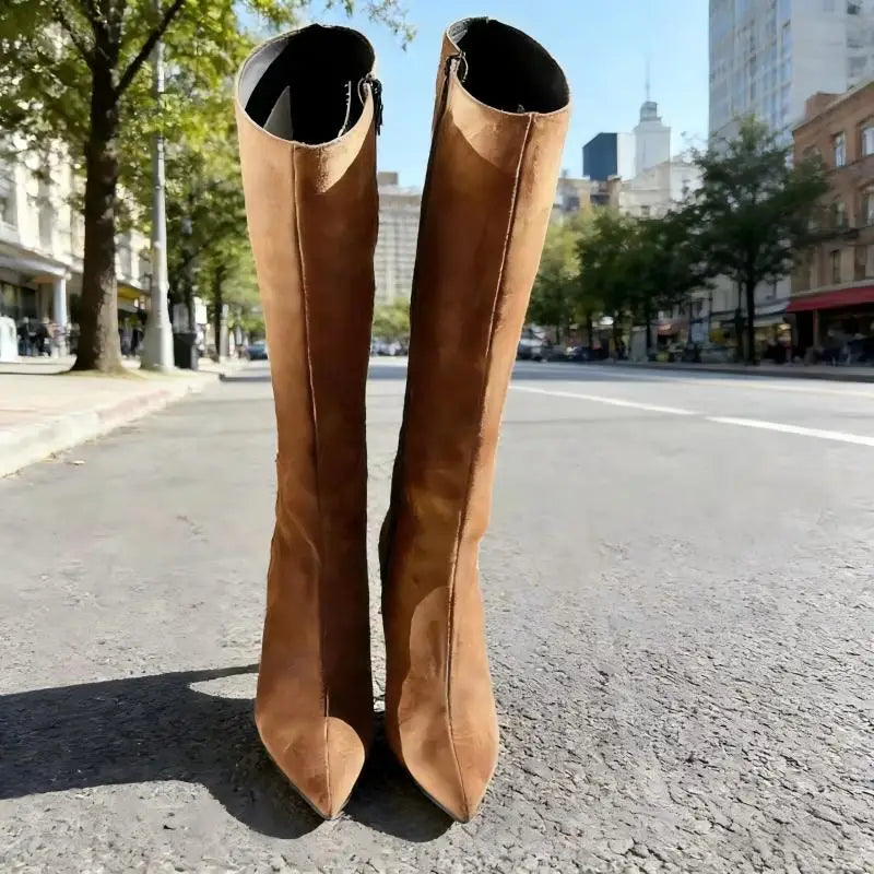 Sleek Suede Pointed Toe Side Zip Knee High Boots For Women