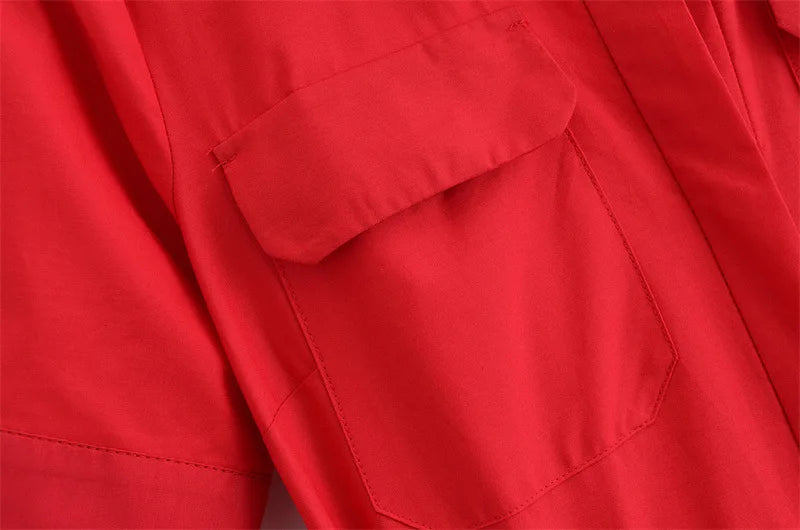 Lapel Casual Pockets Short Sleeve Shirt Dress for Women