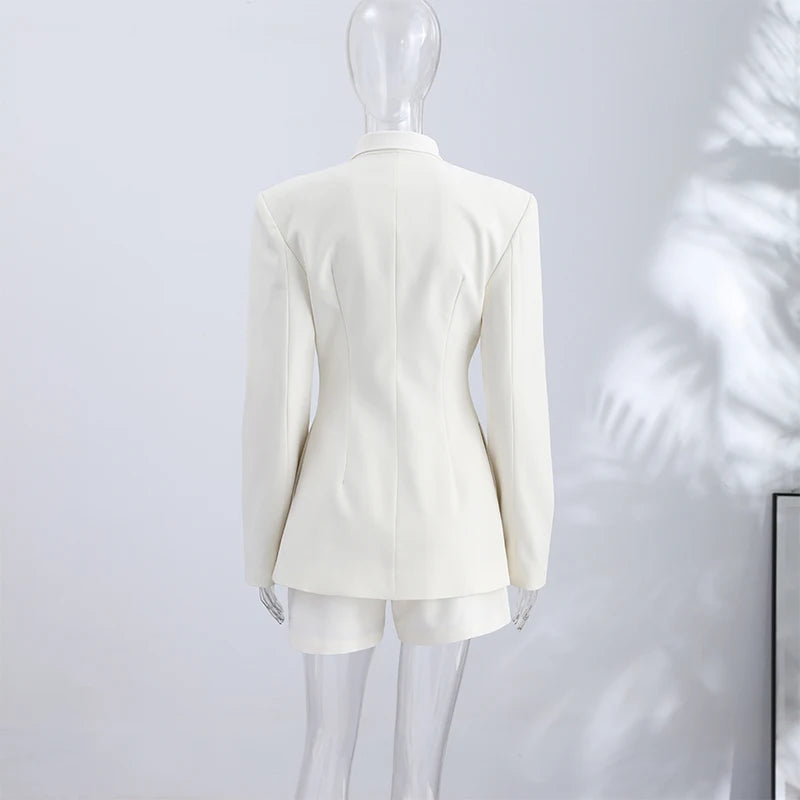 Solid Color Slim Fit High Waist Two Piece Shorts Set for Women