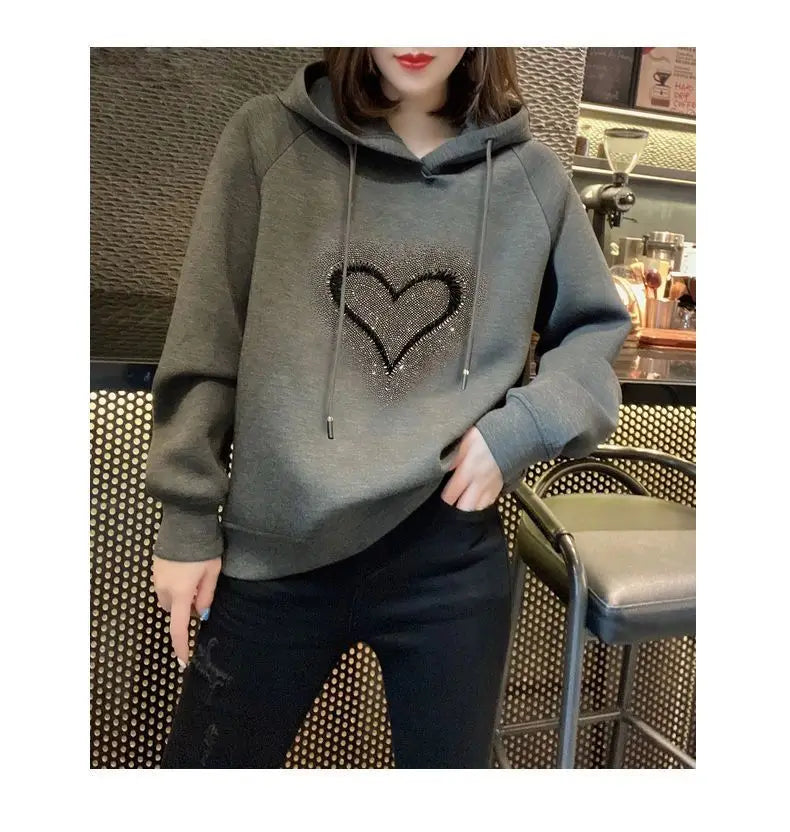 Autumn and Winter Women's Hoodie Sweater fleece-lined Thickened Korean-style Loose Casual All-match Top