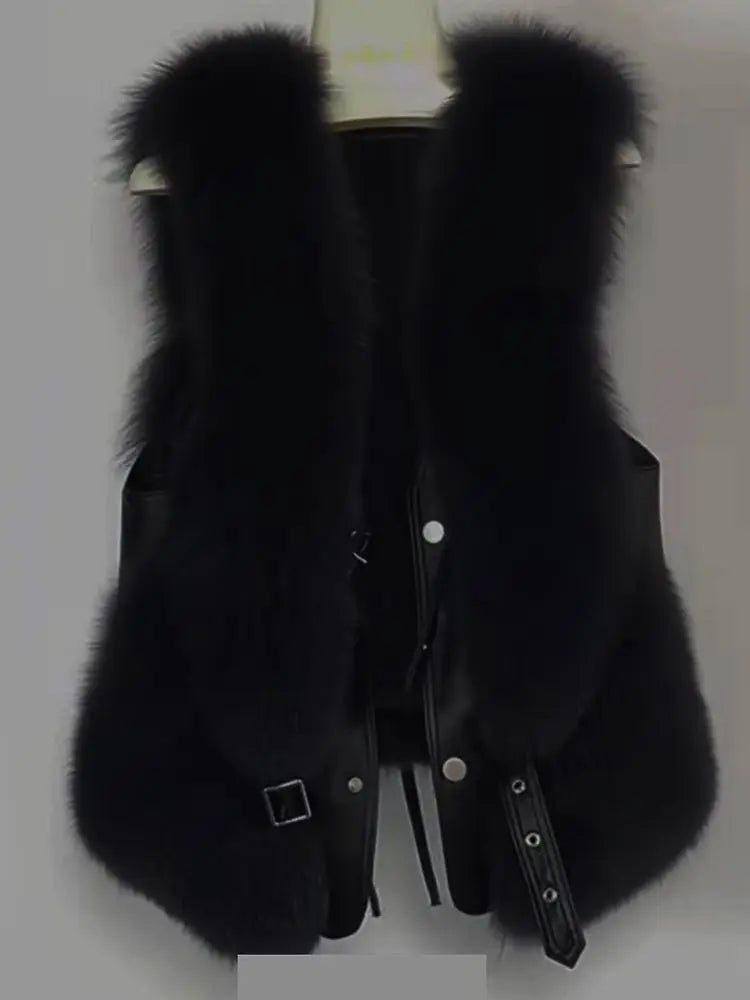 2025 Autumn Winter Women Vest Short Style Splicing Solid Color Fur Coat New