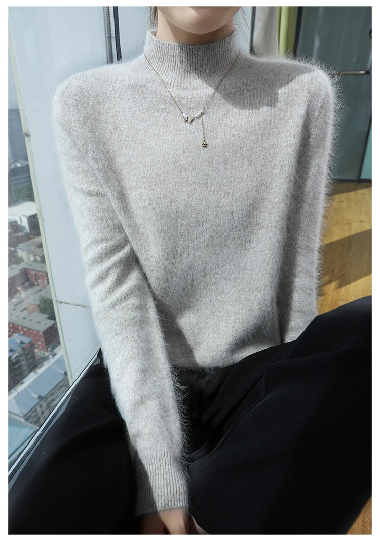 Loose Cashmere Knit Half High Neck Pullover Sweater for Women