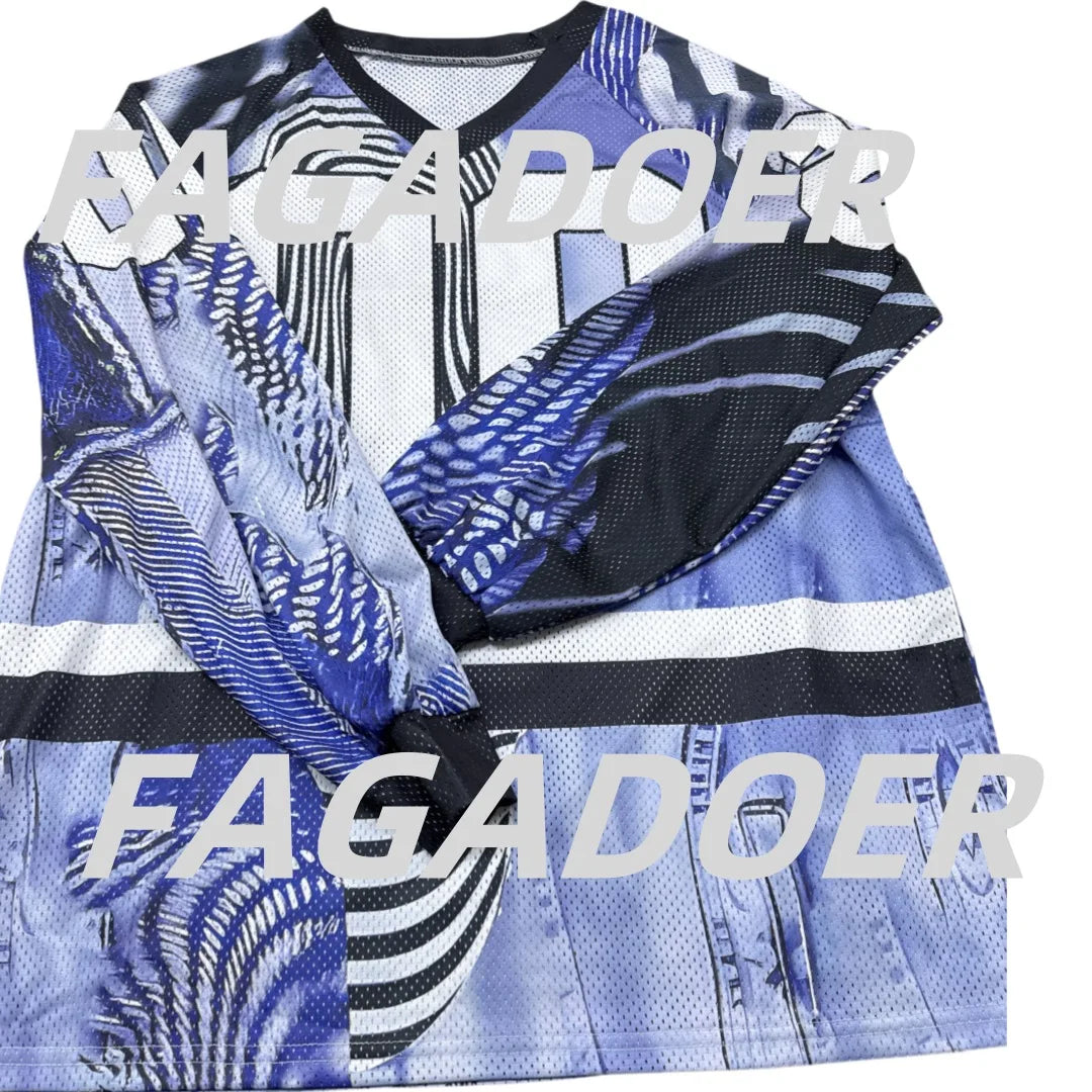 FAGADOER New Spring 2025 Fashion Letter Print T Shirt Women Long Sleeves V Neck Loose Tshirt Casual Female Streetwear Clothing