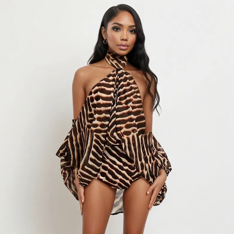 Striped Halter Off Shoulder Two Piece Set for Women