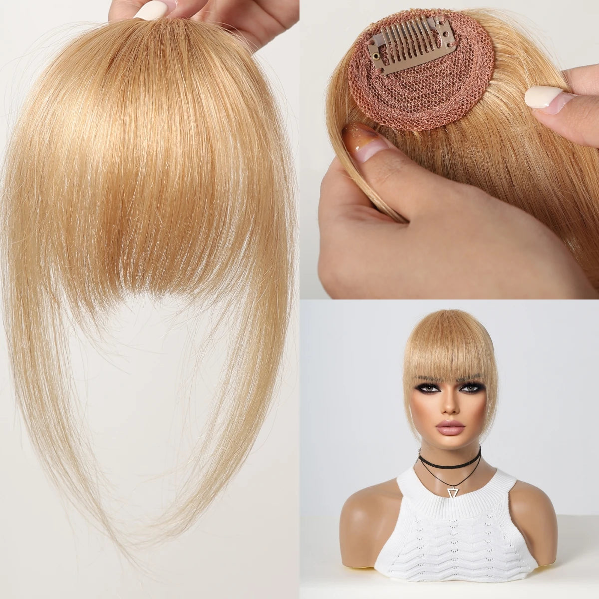 Natural Brown Remy Hair Clip In Bangs With Temples For Women