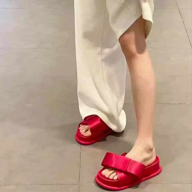 Cute Butterfly Knot Platform Slide Sandals for Women