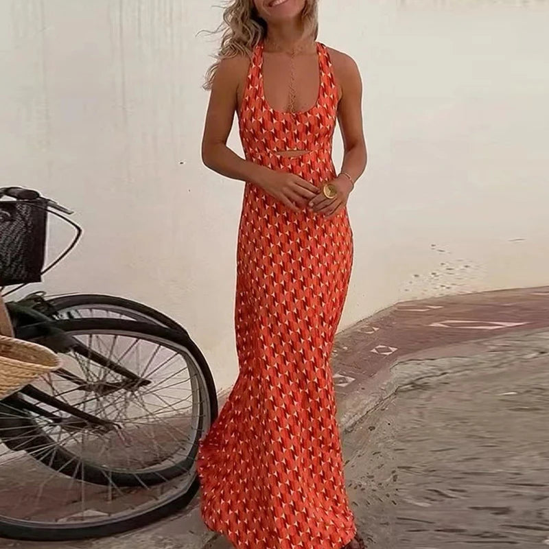 Summer Pattern Print Loose Bohemian Sleeveless Dress for Women