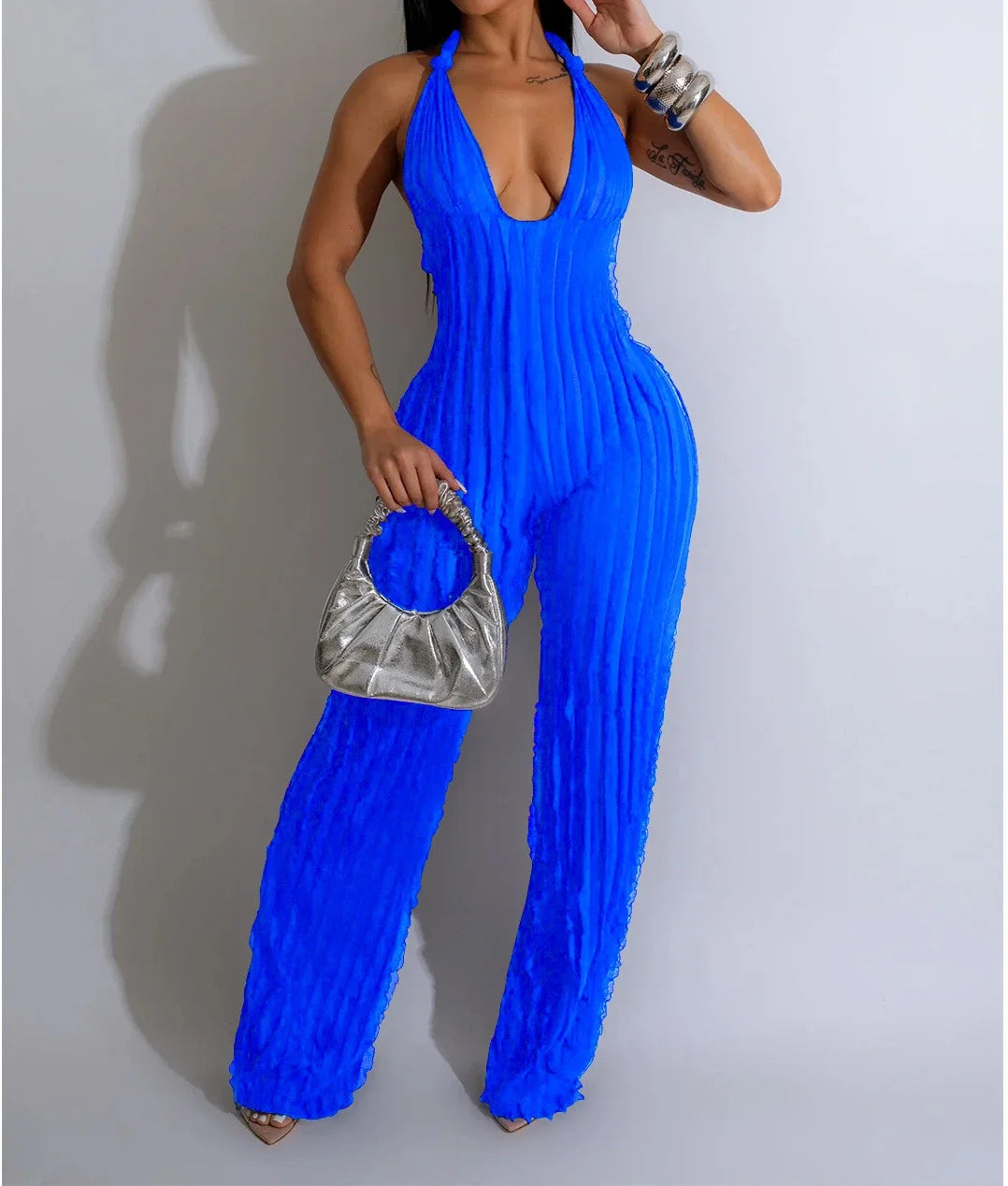 Elegant Jumpsuit for Women Streetwear Fashion Solid Backless Deep V-neck Sleeveless Conjoined Body Pants Y2k Summer 2025 New