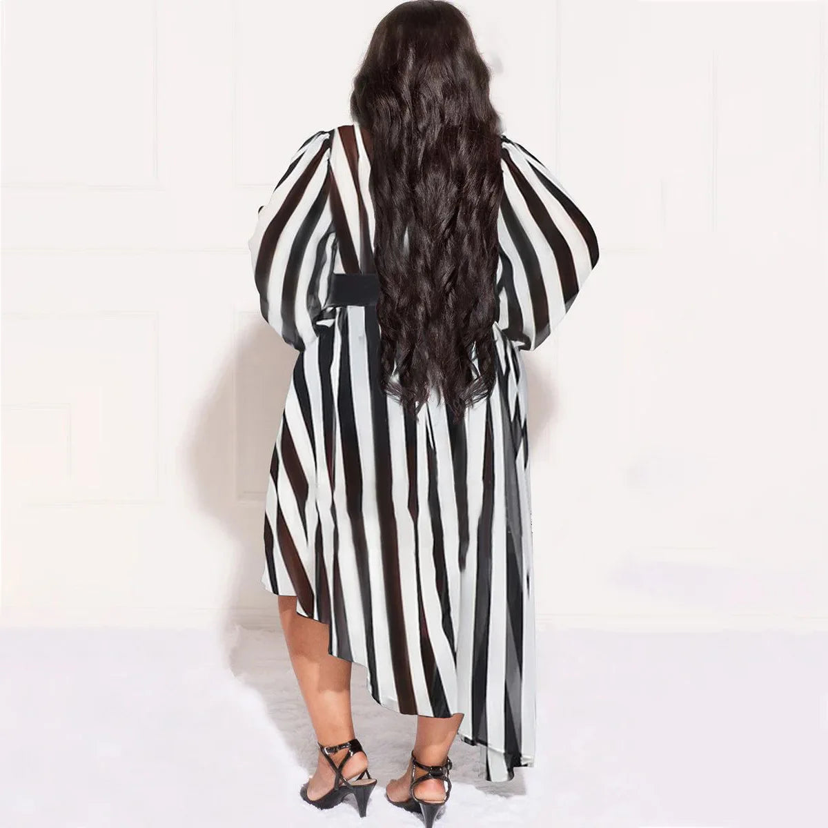 African Print Long Sleeve Asymmetrical Maxi Dress for Women