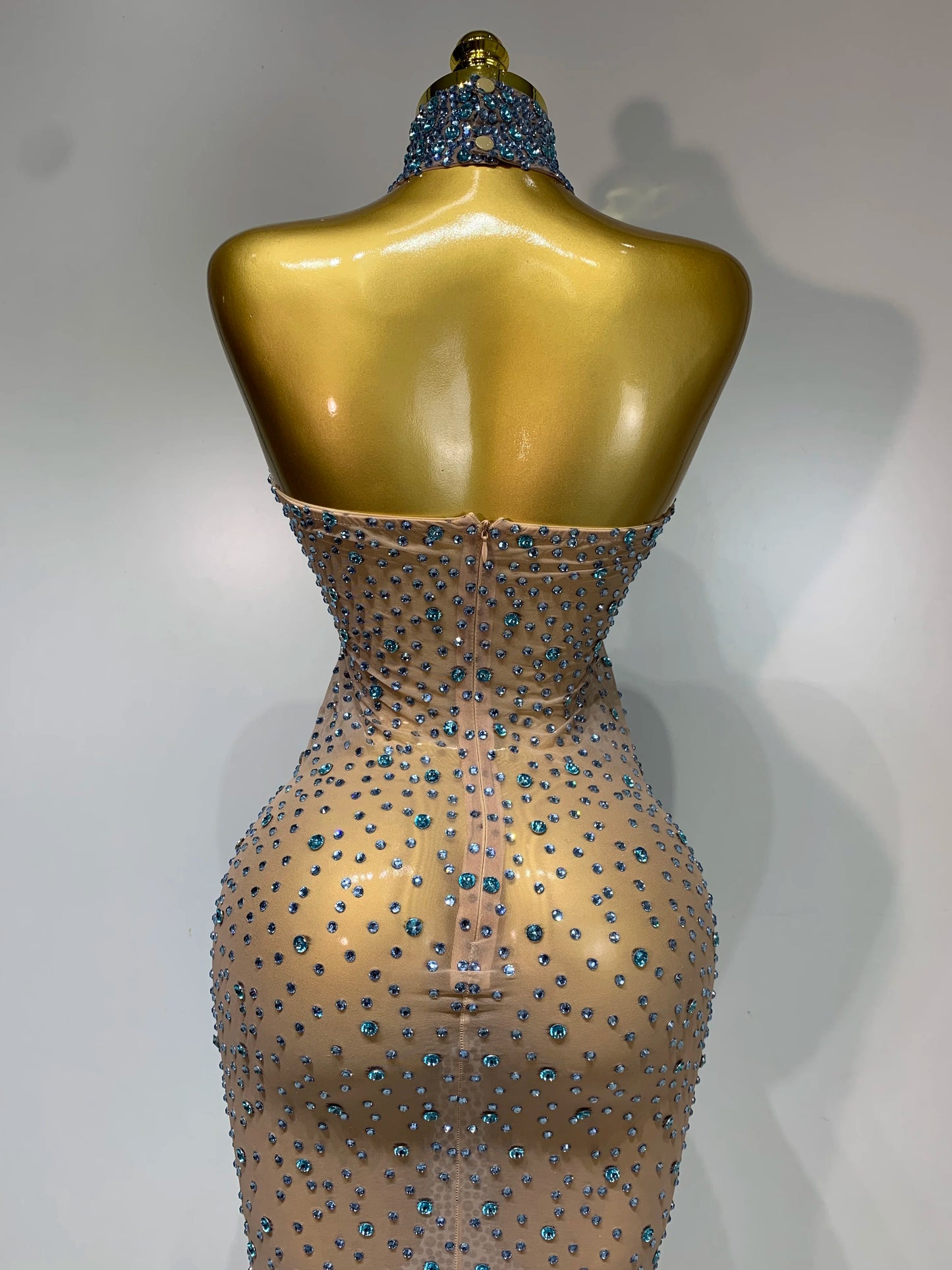 2025 New Sleeveless Mesh See Through Long Dress Sexy Backless Sparkly Rhinestone Dress Celebration Festival Evening Party Gowns