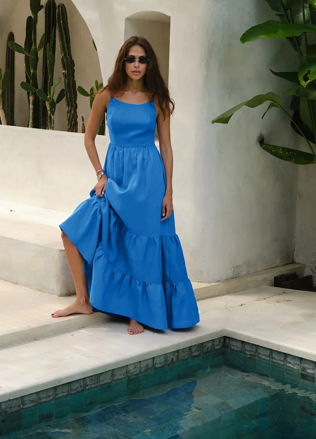 Loose Backless A Line Cotton Beach Maxi Dress for Women