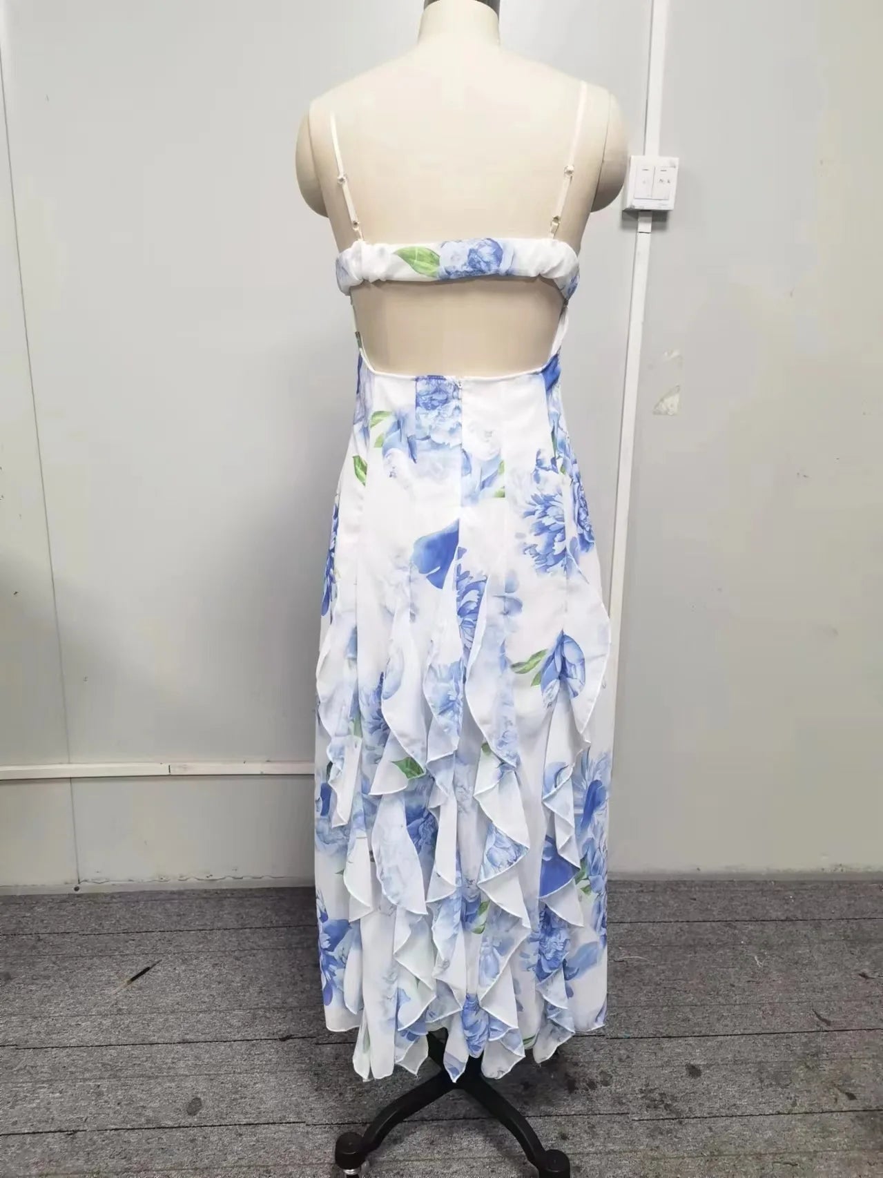 Boho Floral Ruffles Sleeveless Maxi Dress for Women