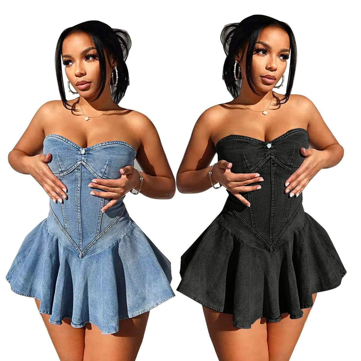 Strapless Backless Denim Mini Dress