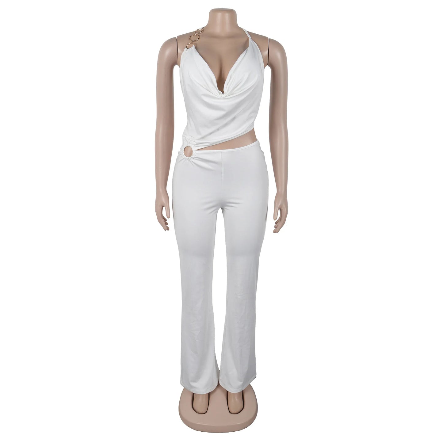 Elegant Slim-Fit Elastic Neck Strap Jumpsuit for Women