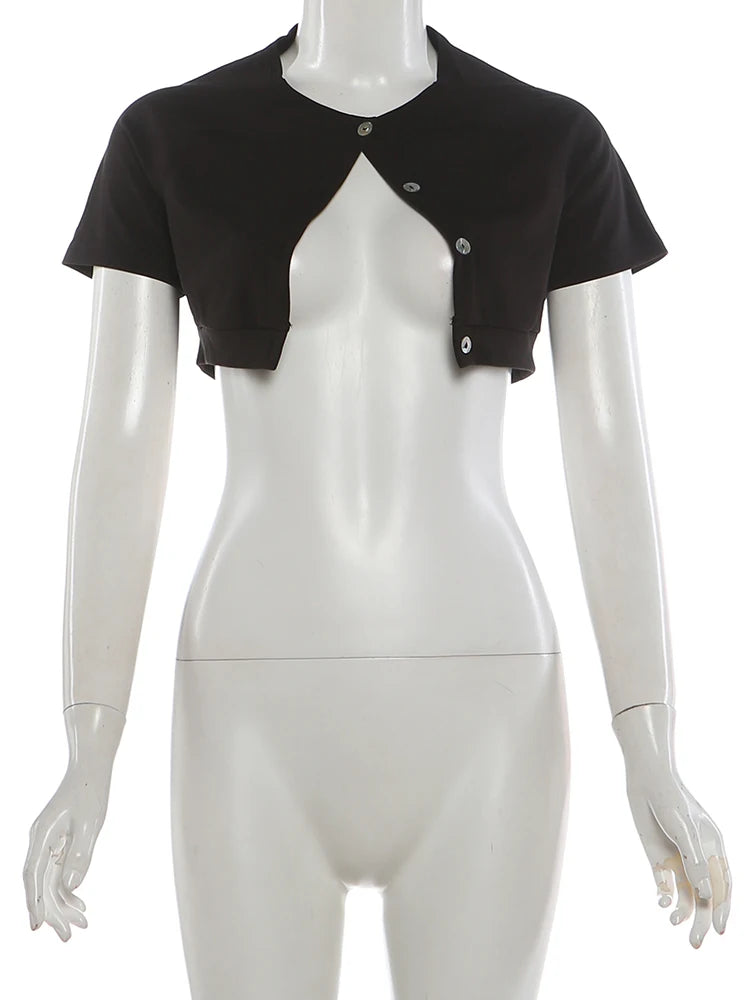 Nibber Summer T-Shirt Women Hottie Single-Breasted Fashion Classic Short Sleeve O-Neck Sexy Midnight Street Party Club Crop Tops