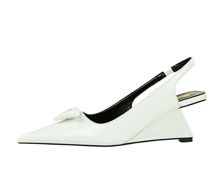 Patent Leather Wedge Heel Pumps With Back Strap for Women