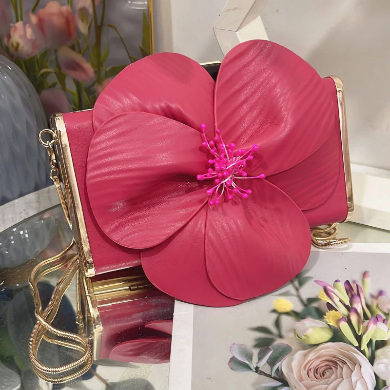 Creative Flower Small Square Bag Fashion Texture Versatile Elegant Crossbody Chain Bag High-grade Leather Irregular Clutch Bag