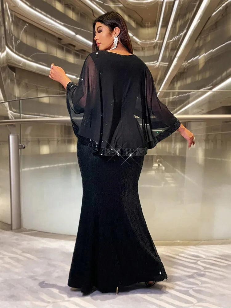 Plus Size Sequin Shawl Evening Gown