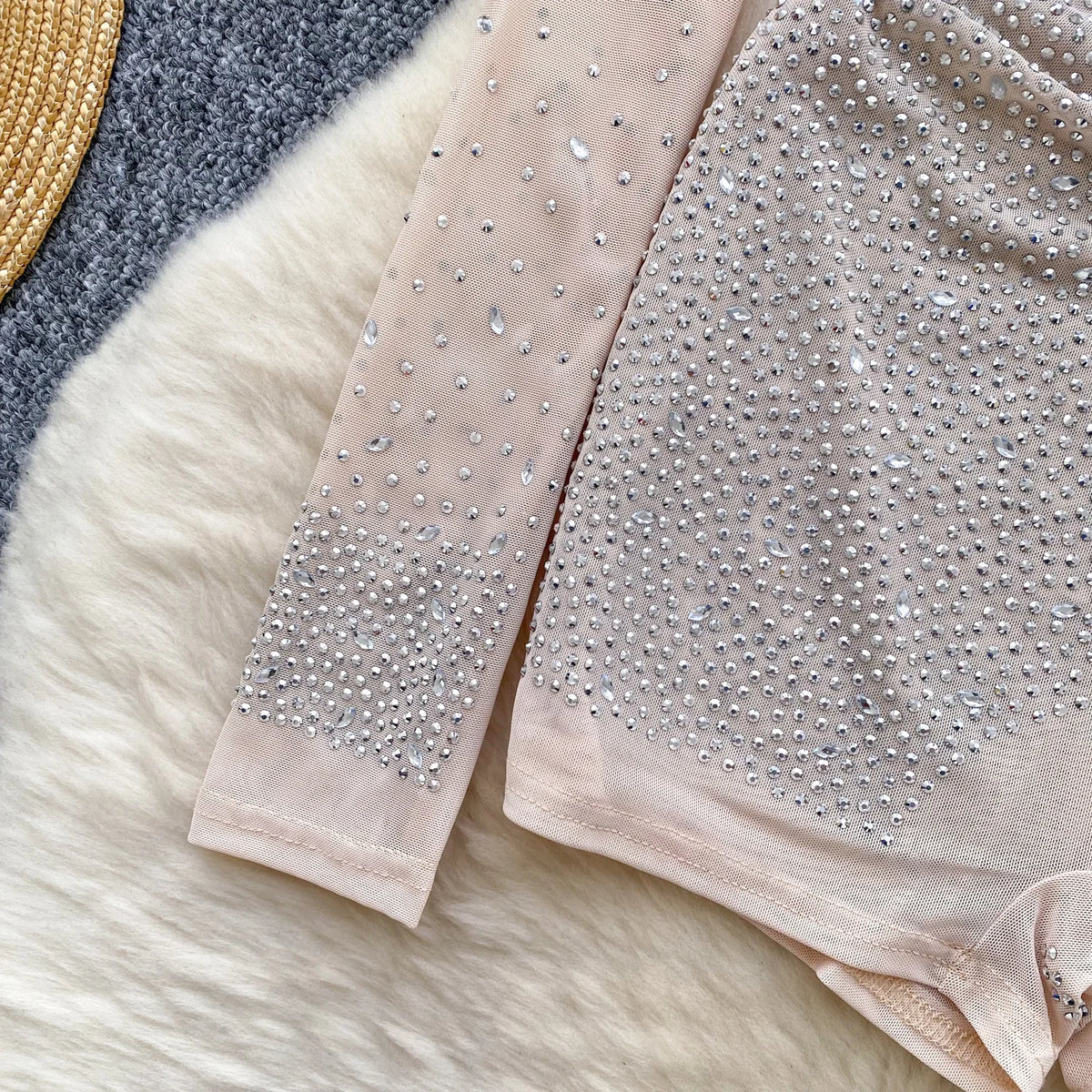 Sheer Long Sleeve Zipper Mesh Romper With Shorts for Women