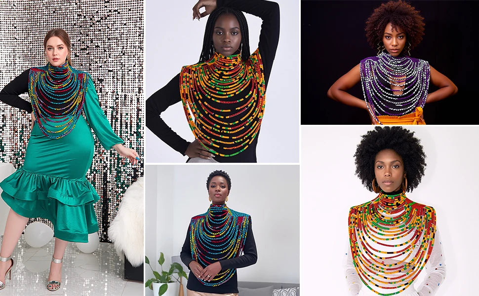 African Multi-Strand Statement Choker Necklace for Women