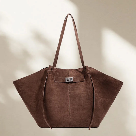 Structured Suede Trapezoid Tote Bag